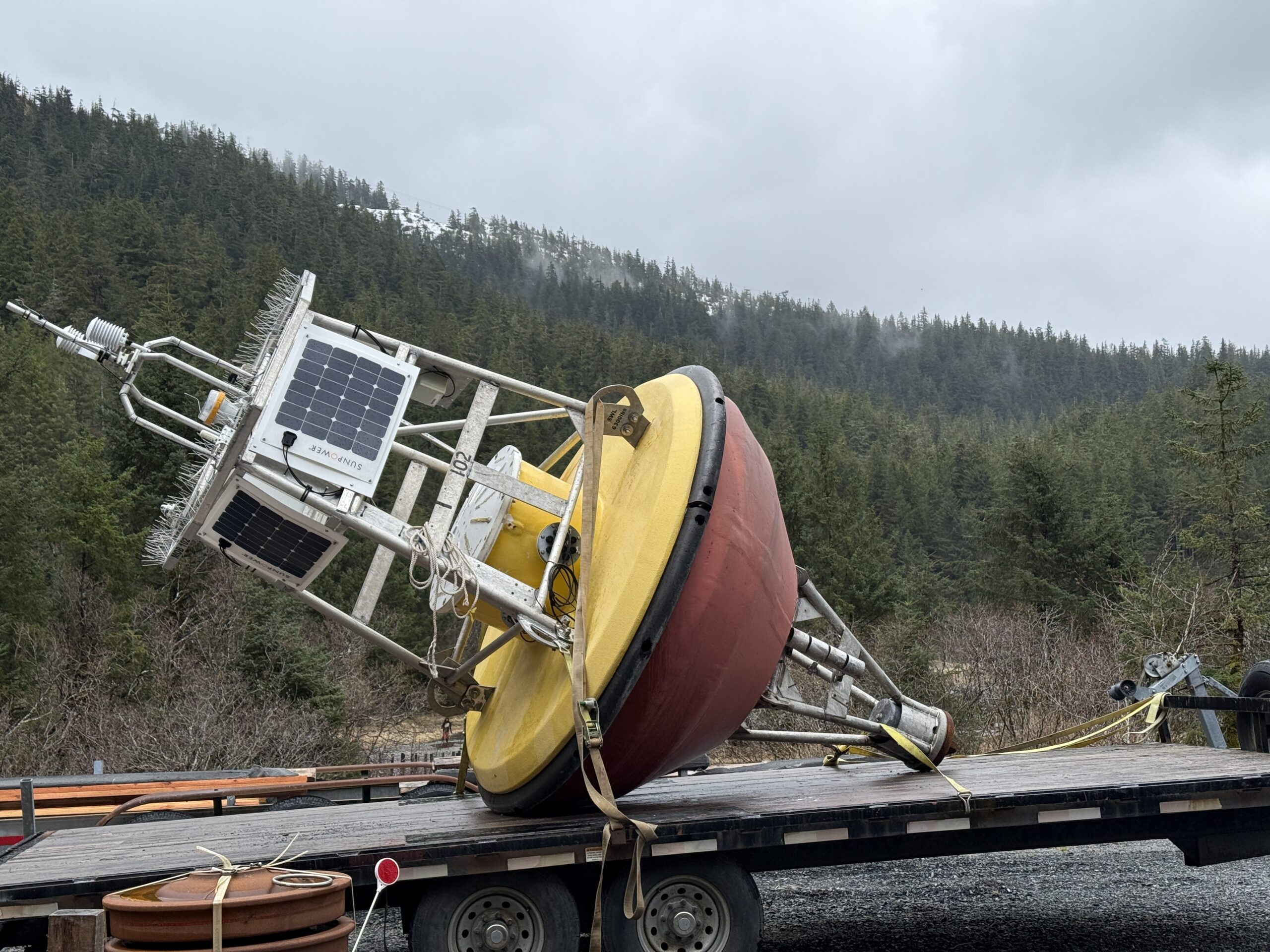A weather buoy ready to be moored in PWS by the Prince William Sound Science Center.